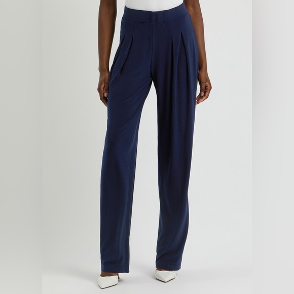 Norma Kamali Tapered Stretch-jersey Trousers Dark Navy - Picture 1 of 7